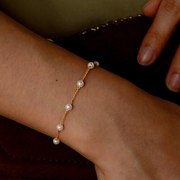 Gold Plated Jewelry Set for Women Pearl Necklace Earrings Bracelet Choker - Picture 5 of 7